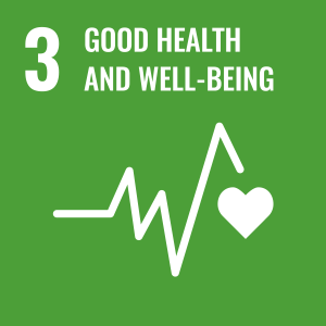 United Nations Sustainable Development Goal 3 icon showing a white heartbeat line and heart on a green background, representing Good Health and Well-Being.